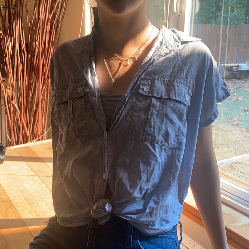 Blue button up T